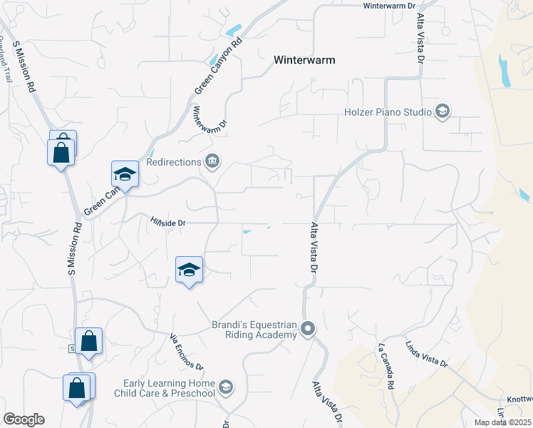 map of restaurants, bars, coffee shops, grocery stores, and more near 1620 Hillside Drive in Fallbrook