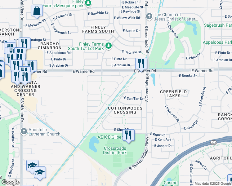 map of restaurants, bars, coffee shops, grocery stores, and more near 939 South Canal Drive in Gilbert