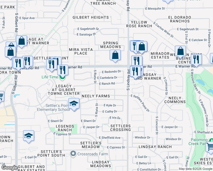 map of restaurants, bars, coffee shops, grocery stores, and more near 682 East Stottler Drive in Gilbert