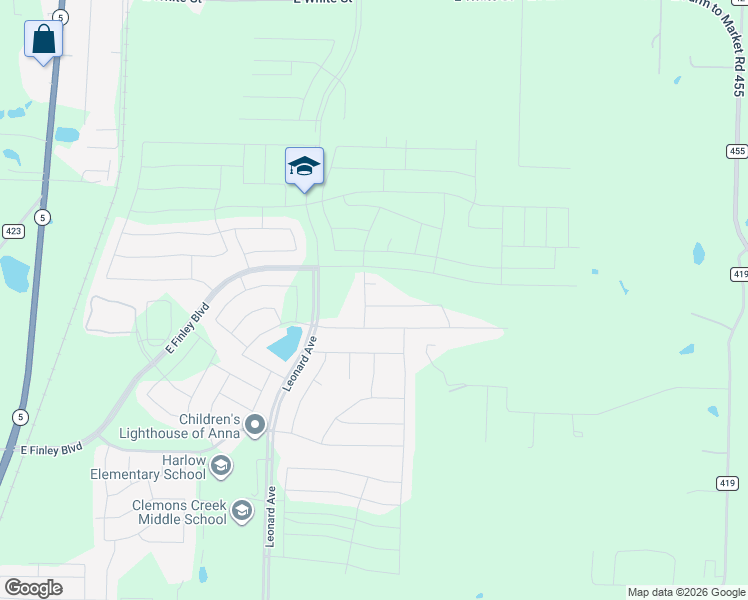 map of restaurants, bars, coffee shops, grocery stores, and more near 1207 Rendyn Street in Anna