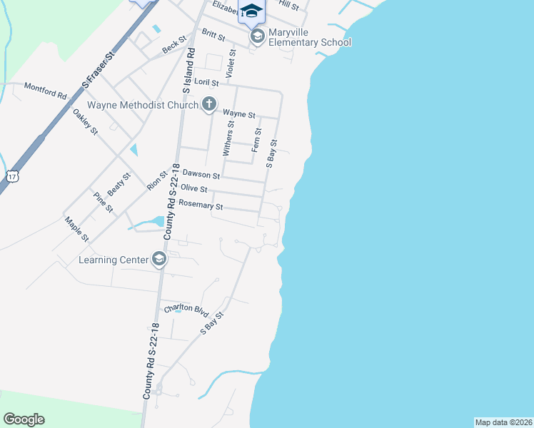 map of restaurants, bars, coffee shops, grocery stores, and more near 2614 South Bay Street in Georgetown