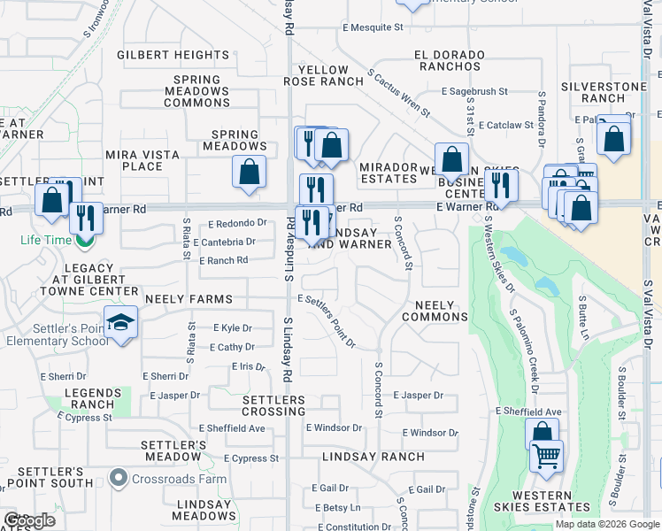 map of restaurants, bars, coffee shops, grocery stores, and more near 904 East Stottler Drive in Gilbert