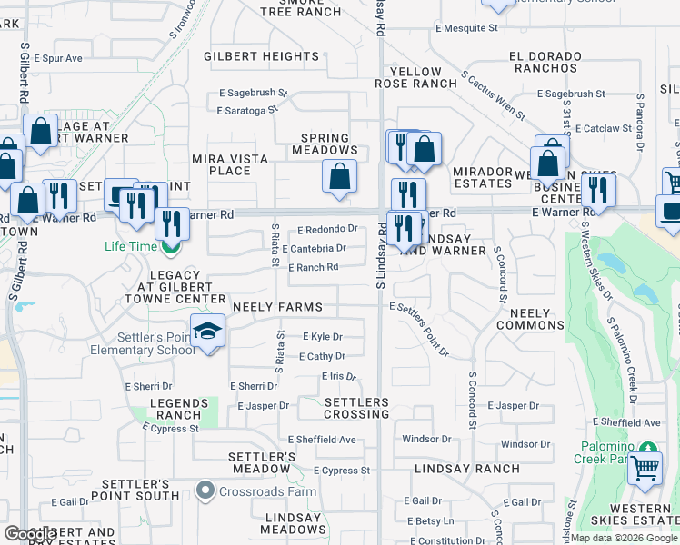 map of restaurants, bars, coffee shops, grocery stores, and more near 682 East Stottler Drive in Gilbert