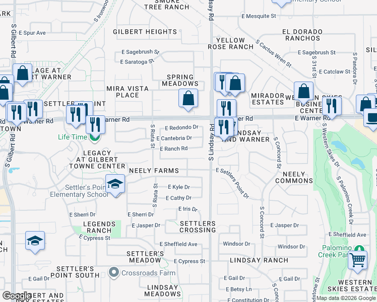 map of restaurants, bars, coffee shops, grocery stores, and more near 682 East Stottler Drive in Gilbert