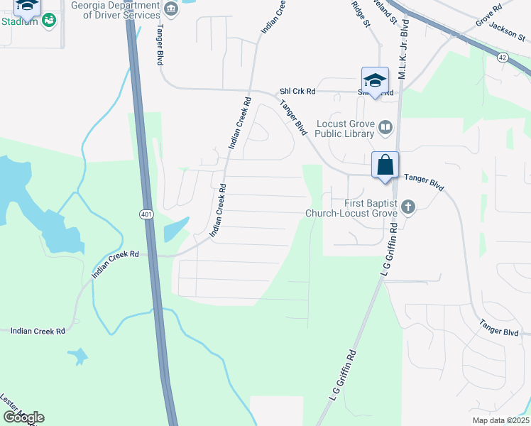 map of restaurants, bars, coffee shops, grocery stores, and more near 392 Navaho Road in Locust Grove