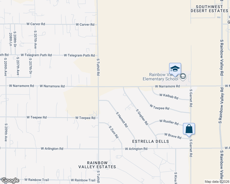 map of restaurants, bars, coffee shops, grocery stores, and more near 20117 West Narramore Road in Buckeye