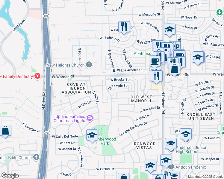 map of restaurants, bars, coffee shops, grocery stores, and more near 2404 West Stottler Drive in Chandler