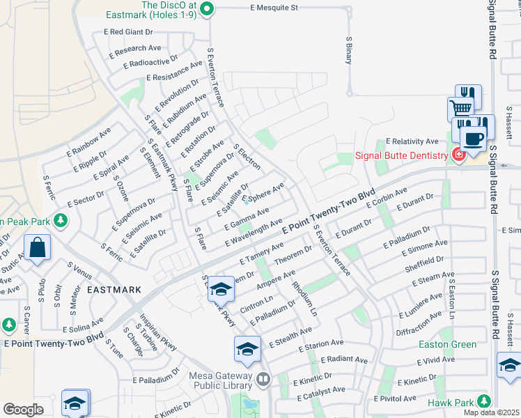 map of restaurants, bars, coffee shops, grocery stores, and more near 10131 East Gamma Avenue in Mesa