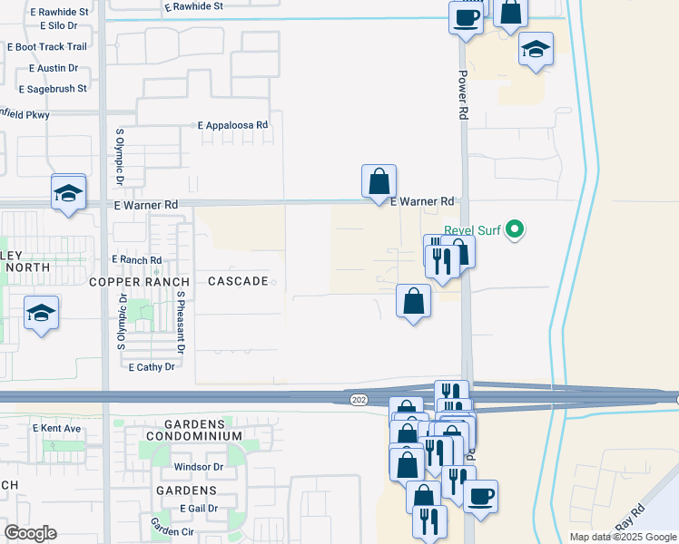 map of restaurants, bars, coffee shops, grocery stores, and more near 4455 East Nunneley Road in Gilbert