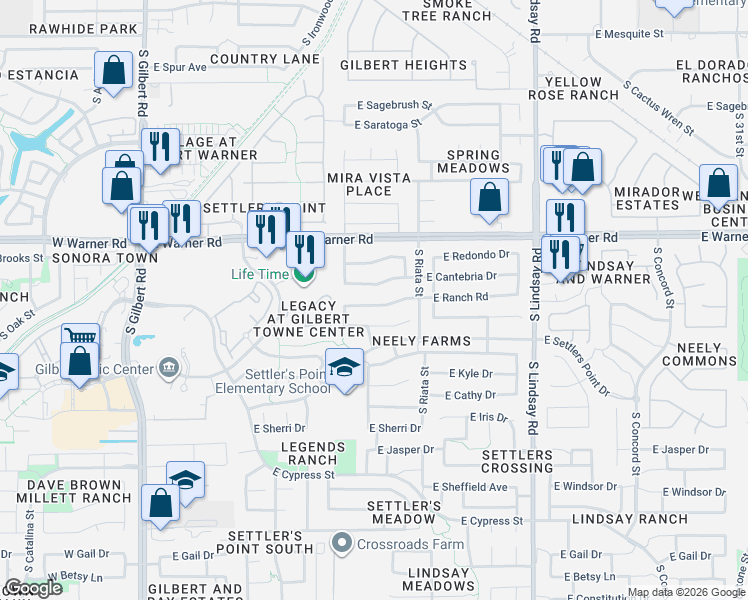 map of restaurants, bars, coffee shops, grocery stores, and more near 475 East Ranch Road in Gilbert