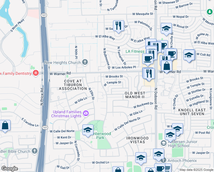 map of restaurants, bars, coffee shops, grocery stores, and more near 2404 West Stottler Drive in Chandler
