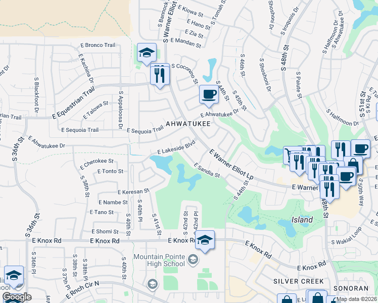 map of restaurants, bars, coffee shops, grocery stores, and more near 12622 South Nambe Street in Phoenix