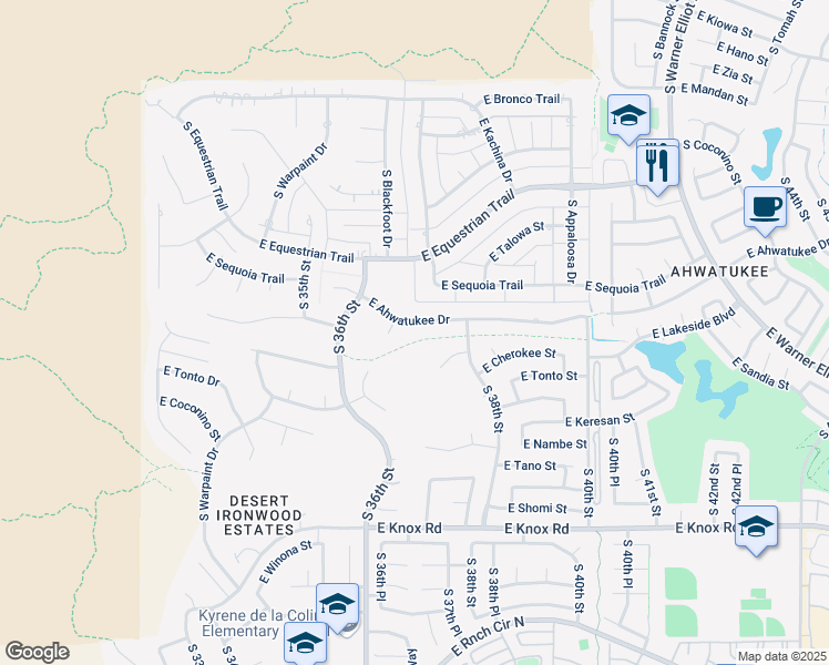 map of restaurants, bars, coffee shops, grocery stores, and more near 3722 East Cherokee Court in Phoenix
