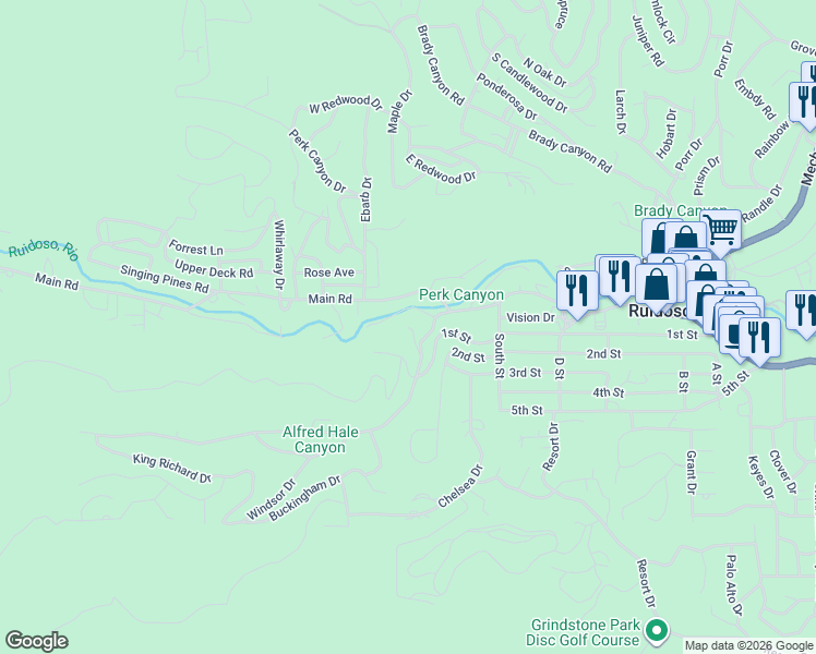 map of restaurants, bars, coffee shops, grocery stores, and more near Hummingbird Lane in Ruidoso