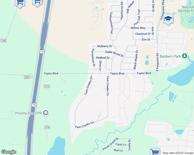 map of restaurants, bars, coffee shops, grocery stores, and more near 2323 Taylor Boulevard in Anna