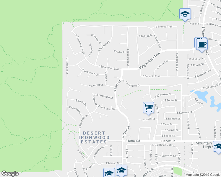 map of restaurants, bars, coffee shops, grocery stores, and more near 3527 East Suncrest Court in Phoenix
