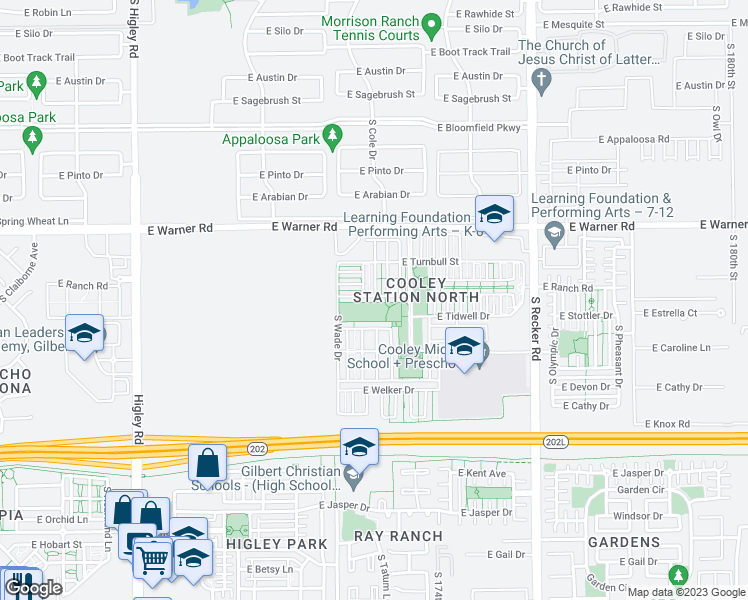 map of restaurants, bars, coffee shops, grocery stores, and more near 3683 East Leslie Drive in Gilbert