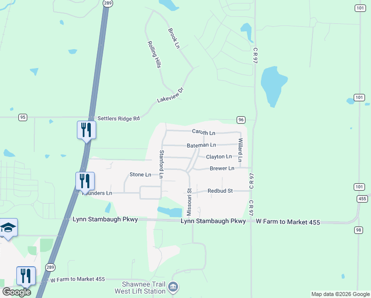 map of restaurants, bars, coffee shops, grocery stores, and more near 1336 Tidwell Lane in Celina