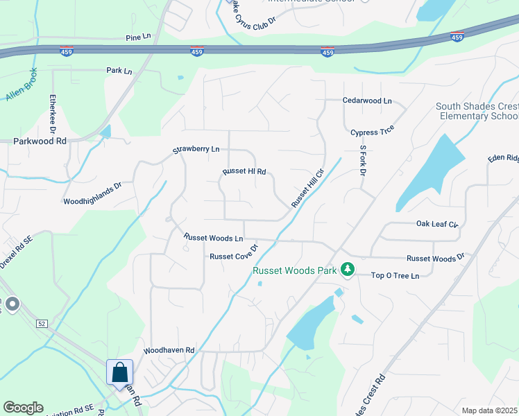 map of restaurants, bars, coffee shops, grocery stores, and more near 1823 Russet Hill Circle in Hoover