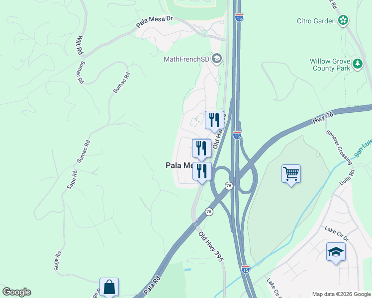 map of restaurants, bars, coffee shops, grocery stores, and more near 3235 Vía Almonte in Fallbrook