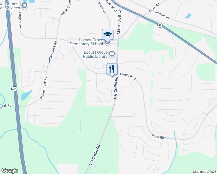 map of restaurants, bars, coffee shops, grocery stores, and more near 1120 Saint Phillips Court in Locust Grove