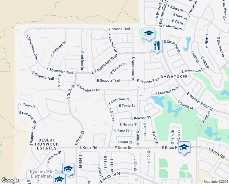 map of restaurants, bars, coffee shops, grocery stores, and more near 3840 East Cherokee Street in Phoenix