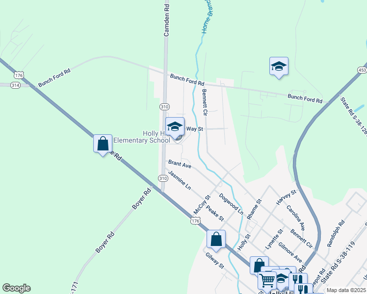 map of restaurants, bars, coffee shops, grocery stores, and more near 142 Way Street in Holly Hill