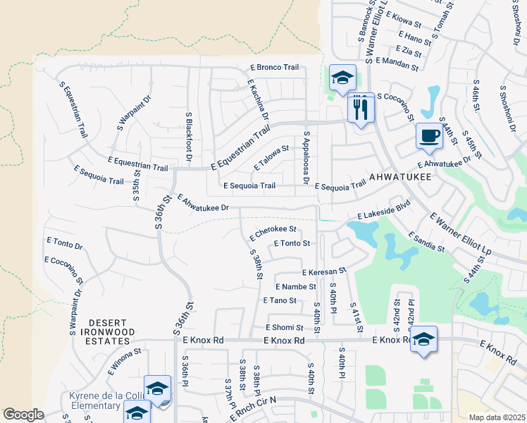 map of restaurants, bars, coffee shops, grocery stores, and more near 3840 East Cherokee Street in Phoenix