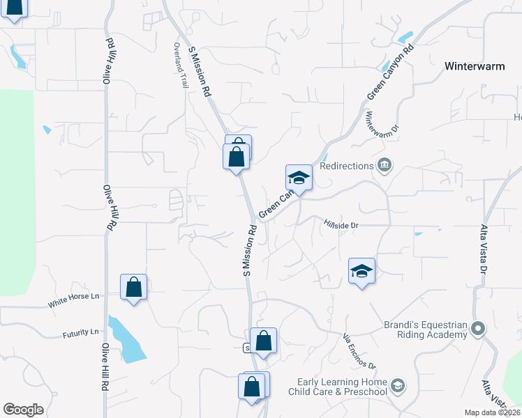 map of restaurants, bars, coffee shops, grocery stores, and more near 3263 Green Canyon Road in Fallbrook