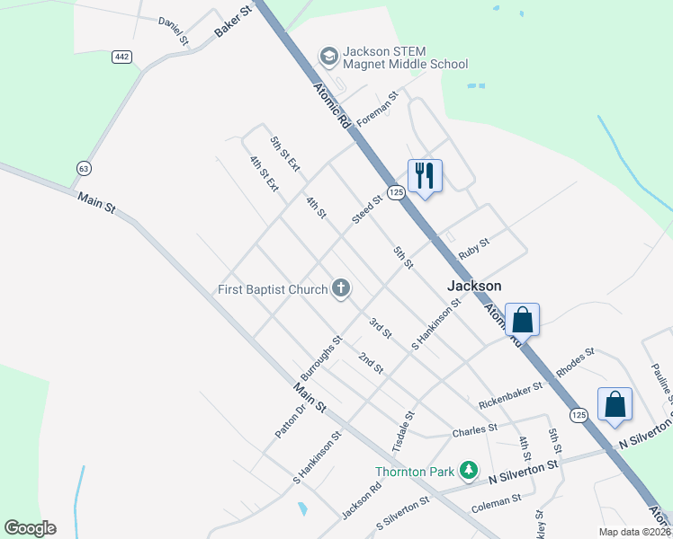 map of restaurants, bars, coffee shops, grocery stores, and more near 411 3rd Street in Jackson