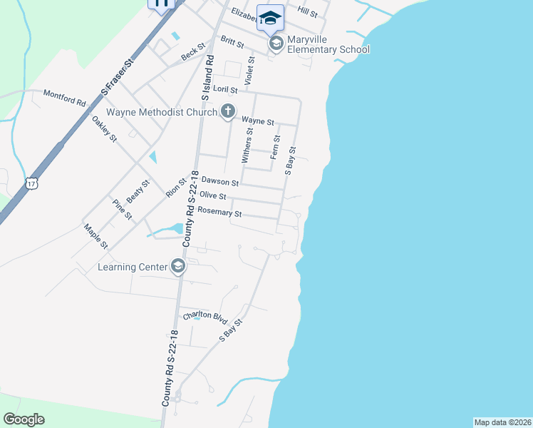 map of restaurants, bars, coffee shops, grocery stores, and more near 2614 South Bay Street in Georgetown