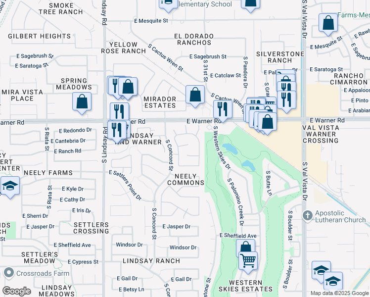 map of restaurants, bars, coffee shops, grocery stores, and more near 940 South Roca Street in Gilbert