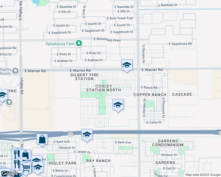 map of restaurants, bars, coffee shops, grocery stores, and more near 972 South Huish Drive in Gilbert