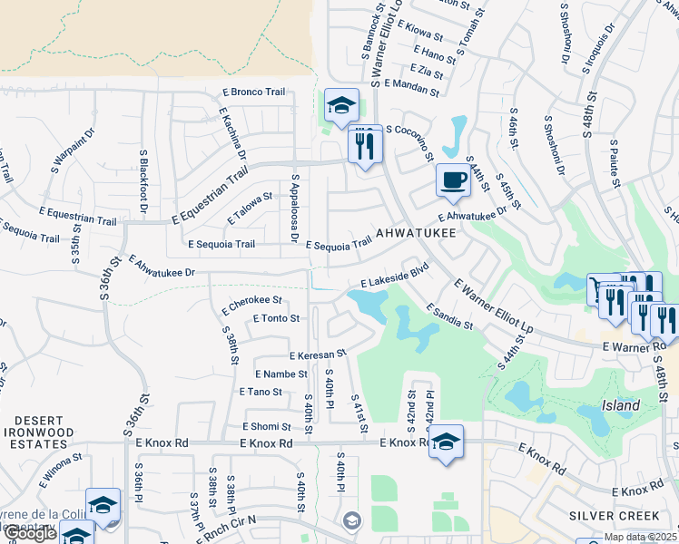 map of restaurants, bars, coffee shops, grocery stores, and more near 4102 East Lakeside Boulevard in Phoenix