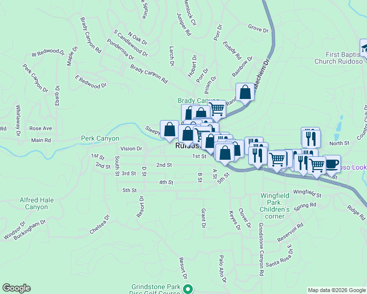 map of restaurants, bars, coffee shops, grocery stores, and more near 123 Sleepy Hollow Rd in Ruidoso