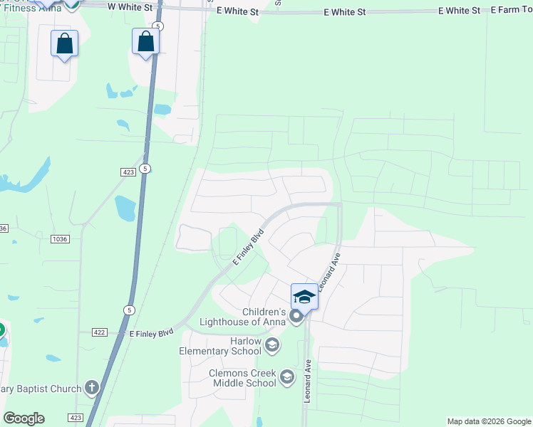 map of restaurants, bars, coffee shops, grocery stores, and more near 508 Stars Drive in Anna