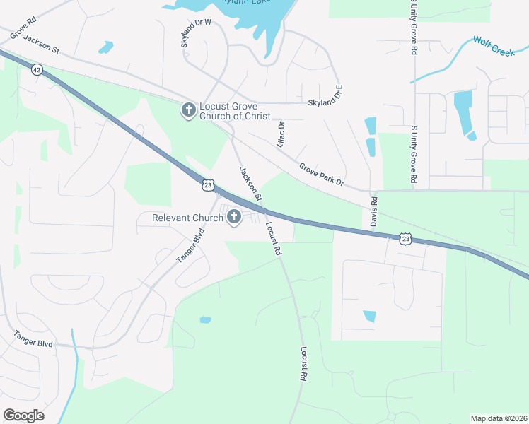 map of restaurants, bars, coffee shops, grocery stores, and more near 0 Locust Road in Locust Grove