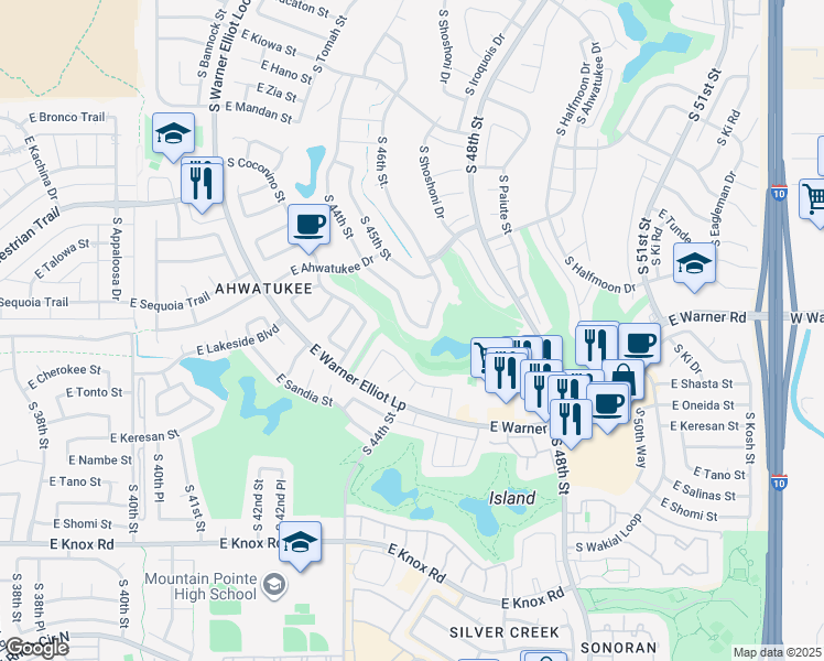 map of restaurants, bars, coffee shops, grocery stores, and more near 12254 South 44th Street in Phoenix