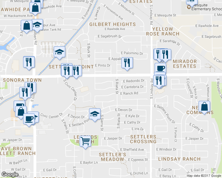 map of restaurants, bars, coffee shops, grocery stores, and more near 859 South Modine Lane in Gilbert