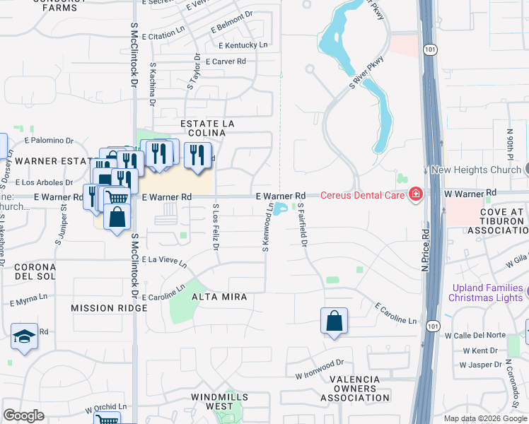 map of restaurants, bars, coffee shops, grocery stores, and more near 8804 South Kenwood Lane in Tempe
