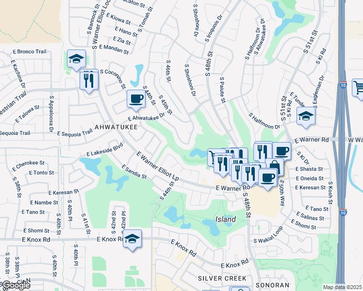 map of restaurants, bars, coffee shops, grocery stores, and more near 12254 South 44th Street in Phoenix