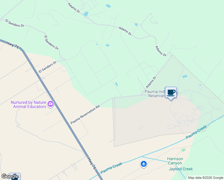 map of restaurants, bars, coffee shops, grocery stores, and more near 15160 Pauma Reservation Road in Pauma Valley