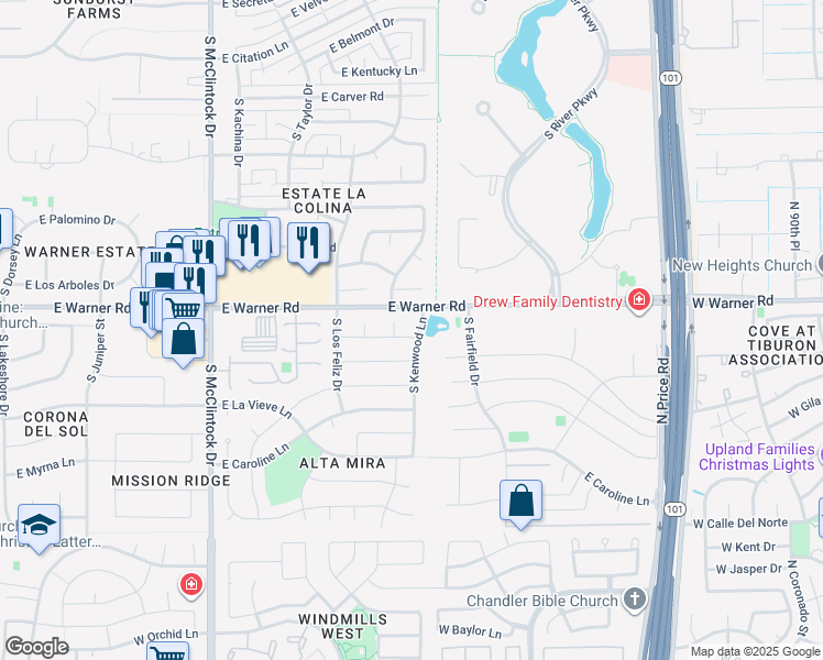 map of restaurants, bars, coffee shops, grocery stores, and more near 8804 South Kenwood Lane in Tempe