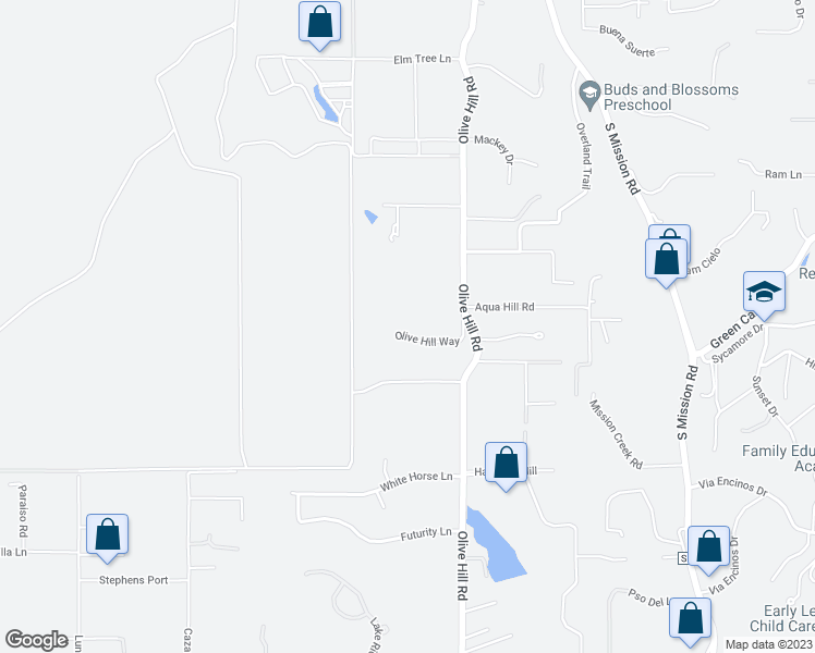 map of restaurants, bars, coffee shops, grocery stores, and more near 442 Olive Hill Way in Fallbrook