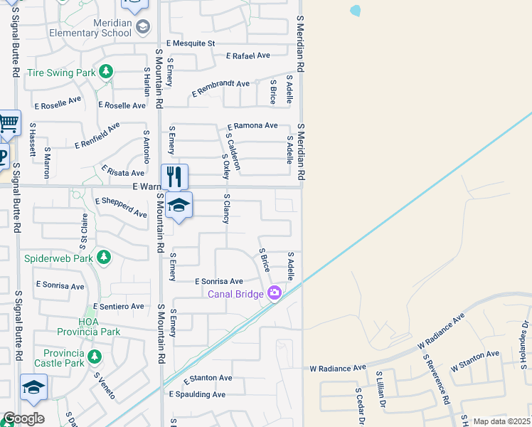 map of restaurants, bars, coffee shops, grocery stores, and more near 11449 East Shepperd Avenue in Mesa