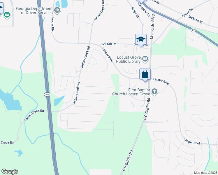 map of restaurants, bars, coffee shops, grocery stores, and more near 370 Custers Court in Locust Grove