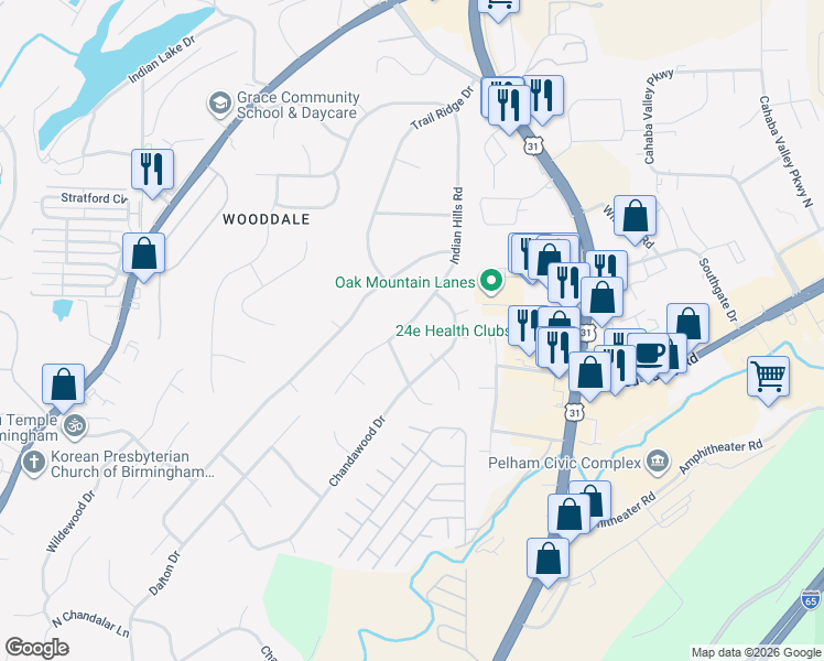 map of restaurants, bars, coffee shops, grocery stores, and more near 1781 Indian Hill Road in Pelham