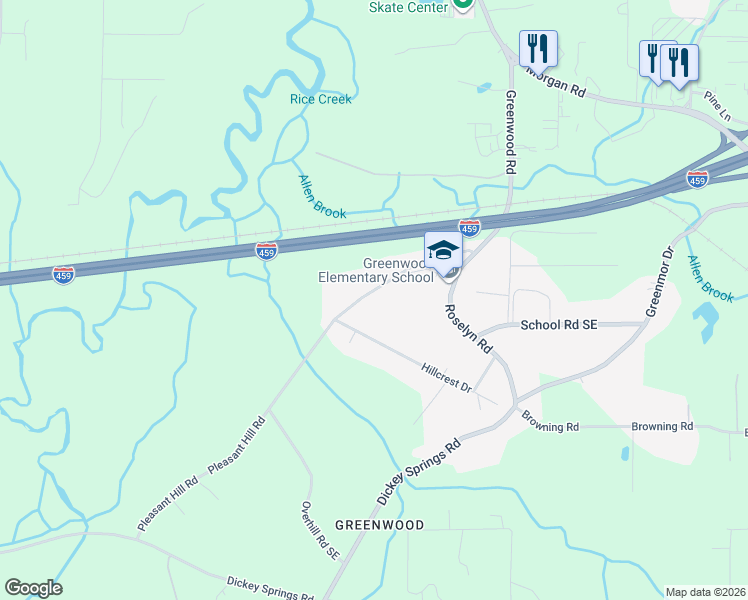 map of restaurants, bars, coffee shops, grocery stores, and more near 5044 Pleasant Hill Road in Bessemer