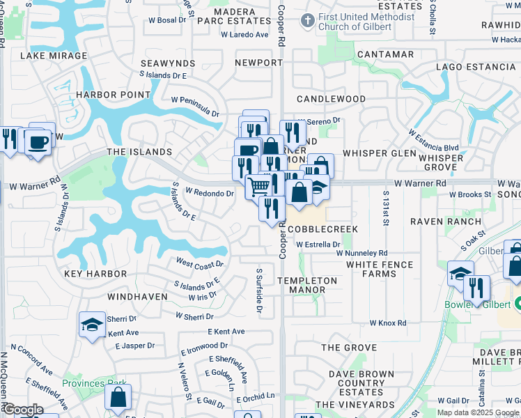 map of restaurants, bars, coffee shops, grocery stores, and more near in Gilbert