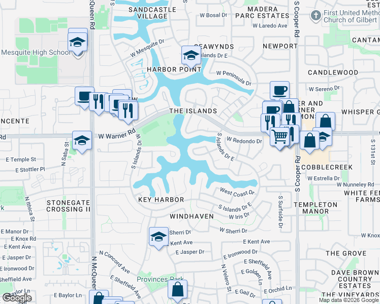map of restaurants, bars, coffee shops, grocery stores, and more near 1156 West Sea Fog Drive in Gilbert